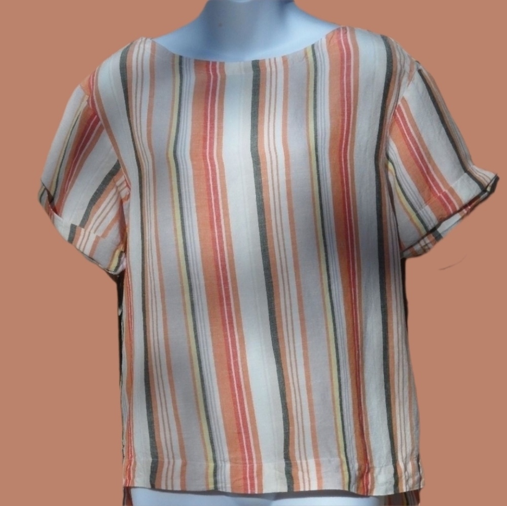 A New Day Top Short Sleeve Striped Orange and Cream Size XS